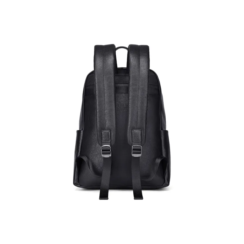 BISON DENIM Genuine Leather Top Grain Cow Leather Backpack Large Size Men's Black-3