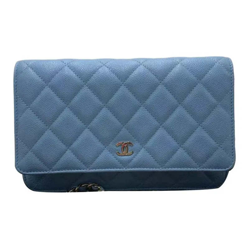 CHANEL Grain Calfskin Wallet Mini Women's Light Blue-0