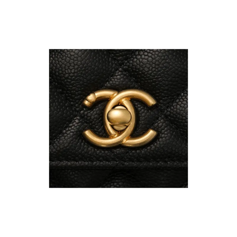 CHANEL Litchi Grain Cow Leather Shoulder Bag, Crossbody Bag Trumpets Women's Black-5