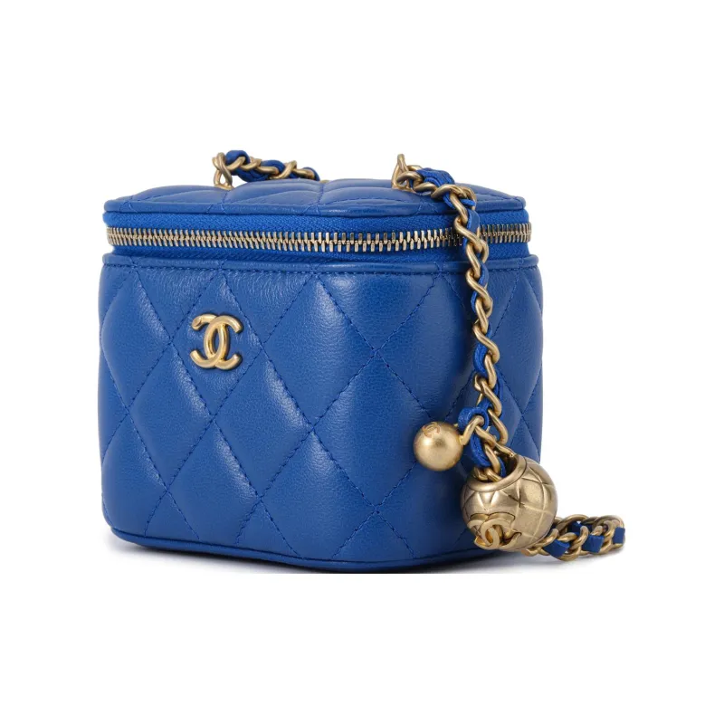 CHANEL Lambskin Box Bag, Makeup Bag, Shoulder Bag, Crossbody Bag Trumpets Women's Blue-1