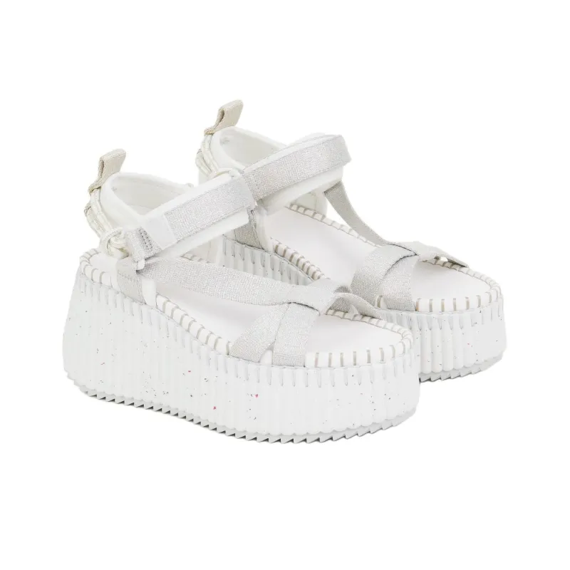 Chloe Nama Strap Sandals 8cm Women's White Gray-2