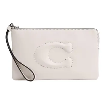 COACH Corner Zip Smooth Leather Clutch Tubas Women's Silver & Chalk White