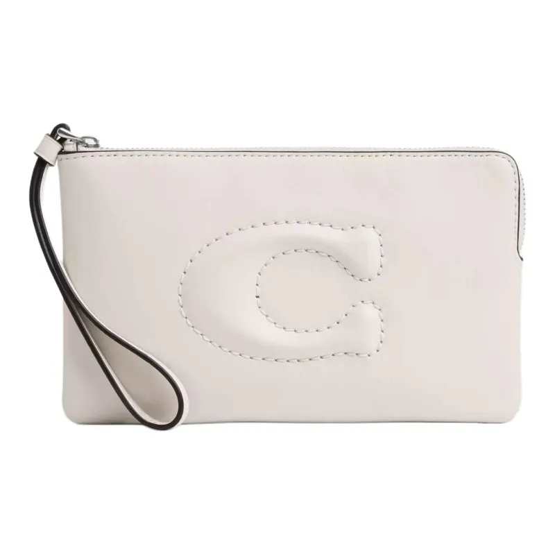 COACH Corner Zip Smooth Leather Clutch Tubas Women's Silver & Chalk White-0