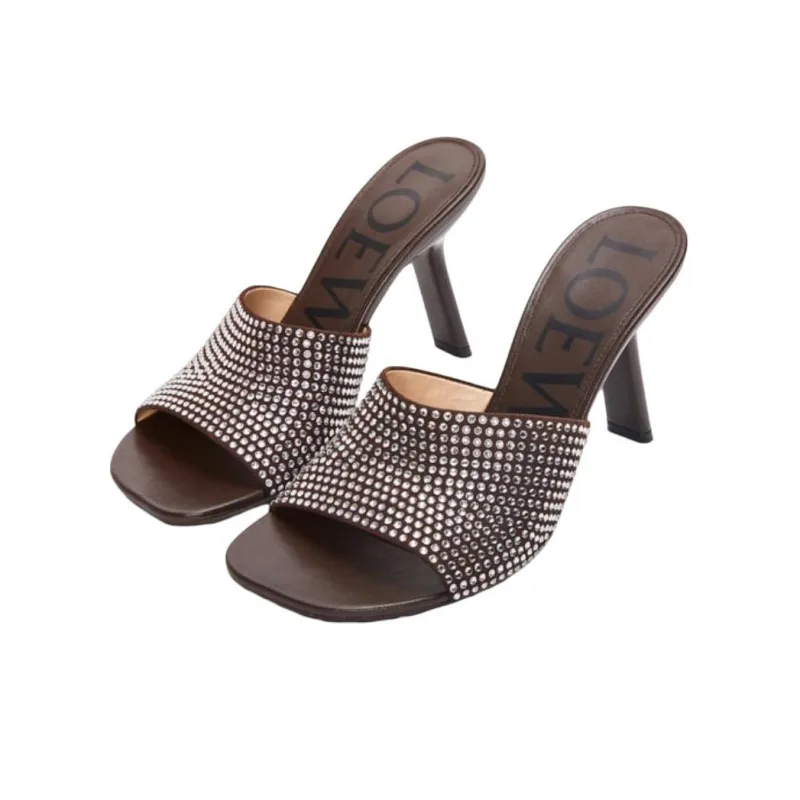 LOEWE Petal 90mm Rhinestone-embellished Leather Sandals-2