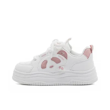 RENBEN Wear Resistant Lightweight Height Increasing Low Top Skateboard Shoes Women's Beige Pink