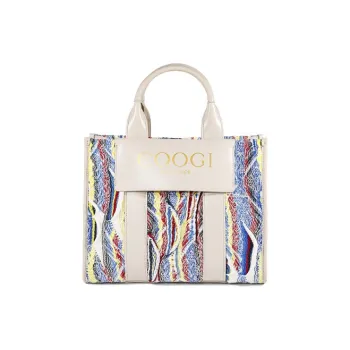 COOGI Fabric/Cow Leather Classic Elegant Tote Bag Women's Bag Portable Shopping Shoulder Bag Regular Women's Ecru