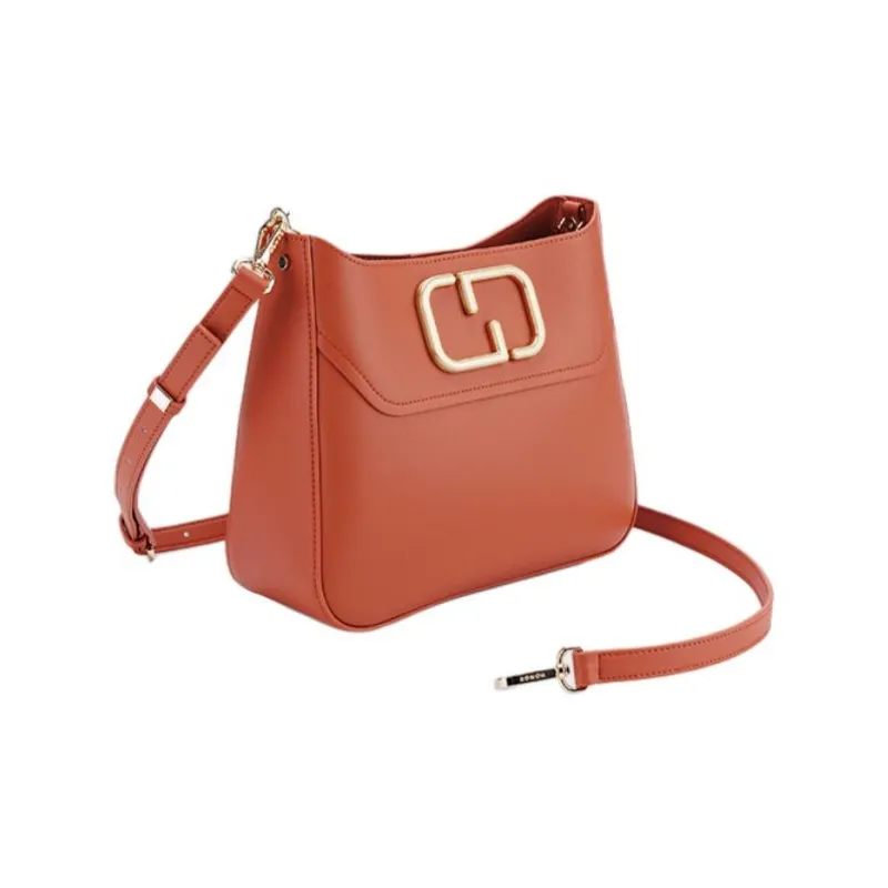 HONGU Cow Leather Bucket Bag, Shoulder Bag, Crossbody Bag Women's Peach Brown/Ecru-4