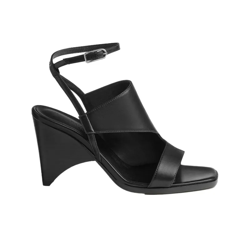 HERMES Inconnue Strap Sandals 5cm Women's Black-1
