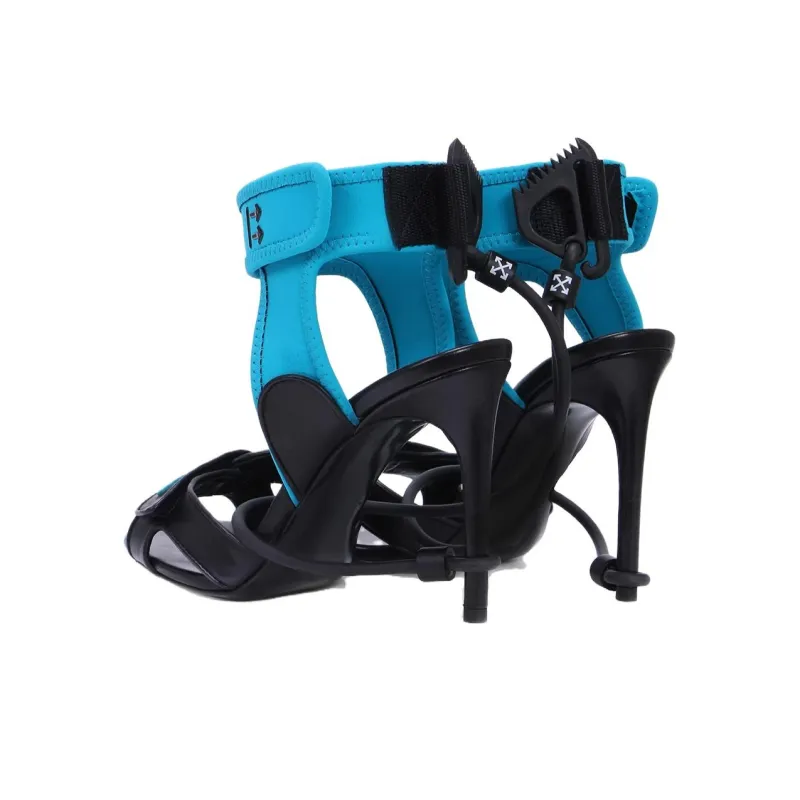 OFF-WHITE One-Strap Sandals 10cm Women's Blue Black-3
