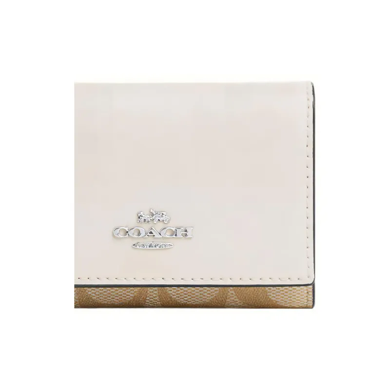 COACH Micro Coated Canvas With Smooth Leather Coin Purse Wallet Trumpets Women's White-2
