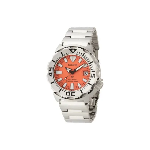 SEIKO Automatic Mechanical Movement Stainless Steel Strap Watch 47.5mm Unisex Orange Watch Dial