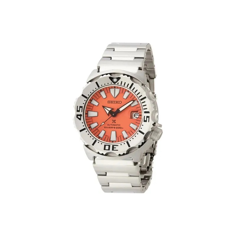 SEIKO Automatic Mechanical Movement Stainless Steel Strap Watch 47.5mm Unisex Orange Watch Dial-0