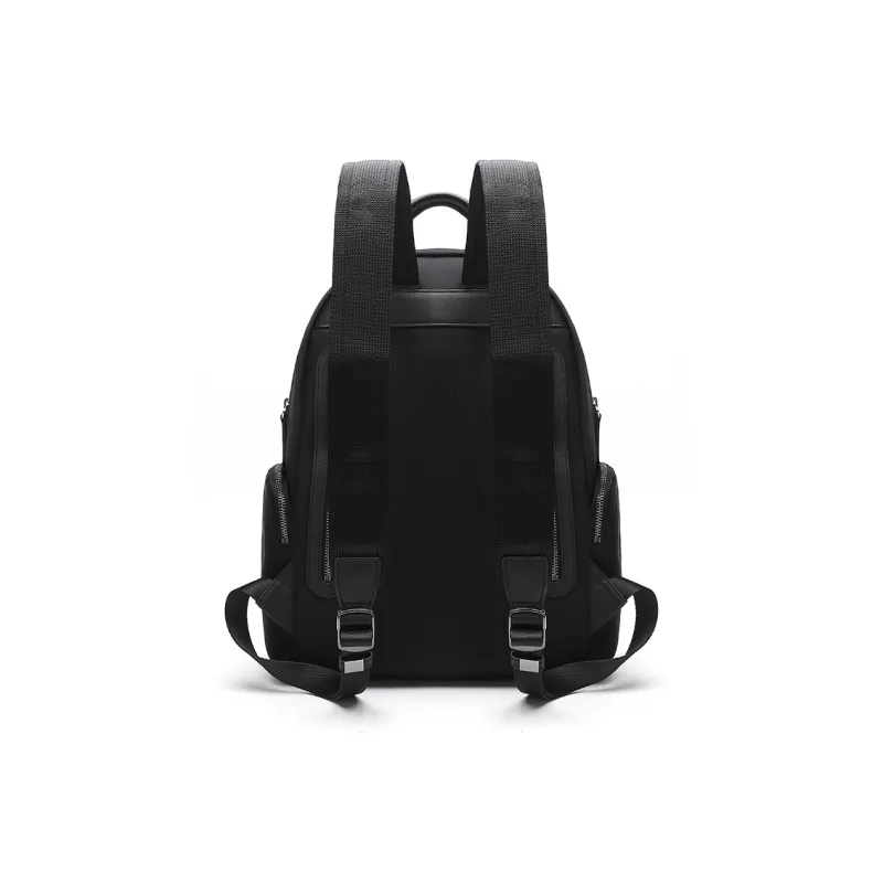 Satchi Fabric With Cow Leather Backpack Travel Bag Small Size Men's Black-3