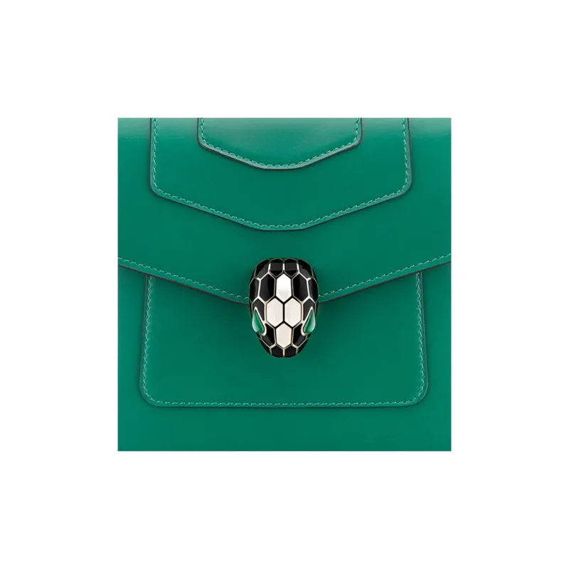 BVLGARI Calfskin Trunk Bag Snake Head Bag Crossbody Bag Shoulder Bag Small Size Women's Emerald-4