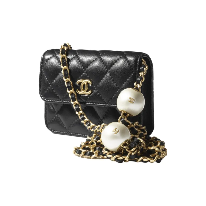 CHANEL Lambskin Shoulder Bag, Crossbody Bag Women's Black-2
