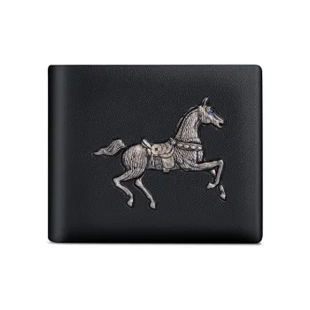 WilliamPOLO Top Grain Cow Leather Cropped Premium Wallet With Multiple Card Slots And Money Clip Men's Black