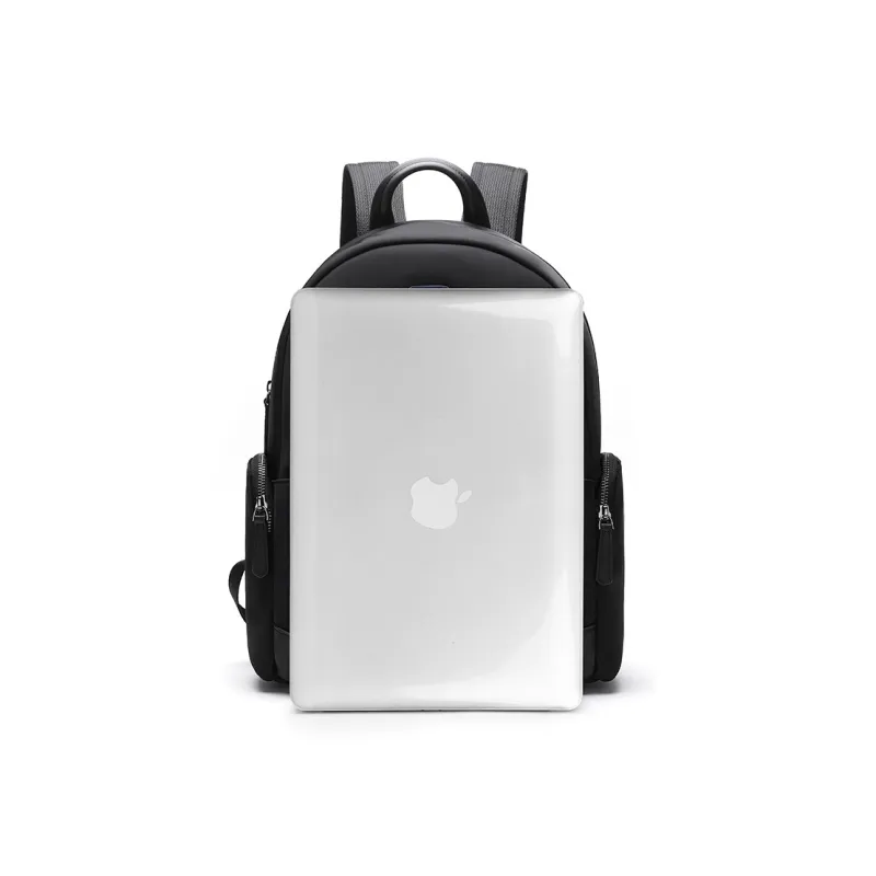 Satchi Fabric With Cow Leather Backpack Travel Bag Small Size Men's Black-4