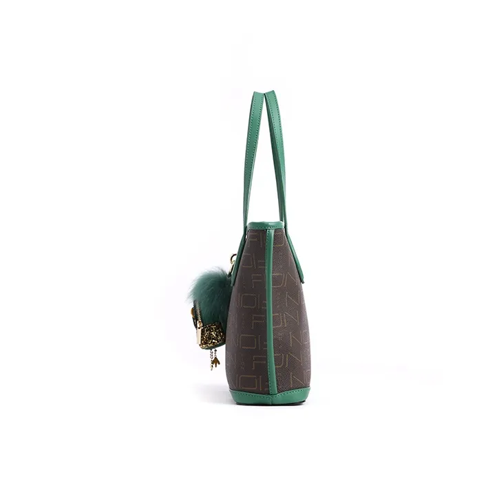 FION PVC Handbag Shoulder Bag Crossbody Bag Medium Size Women's Brown & Green-2