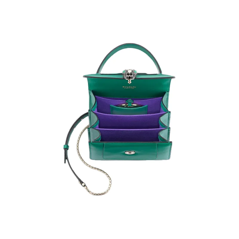 BVLGARI Calfskin Trunk Bag Snake Head Bag Crossbody Bag Shoulder Bag Small Size Women's Emerald-3