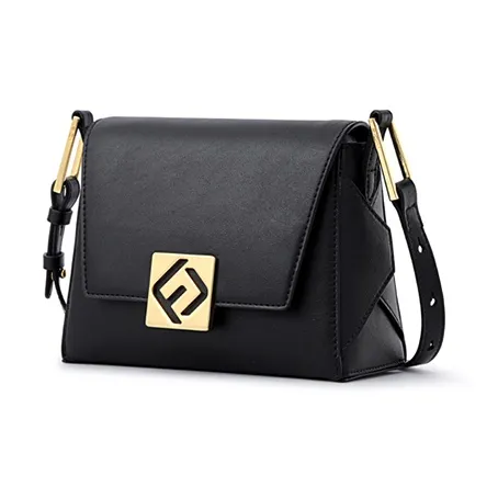 FION Cow Leather Stackable Small Square Bag, Crossbody Bag, Shoulder Bag Women's Classic Black-4