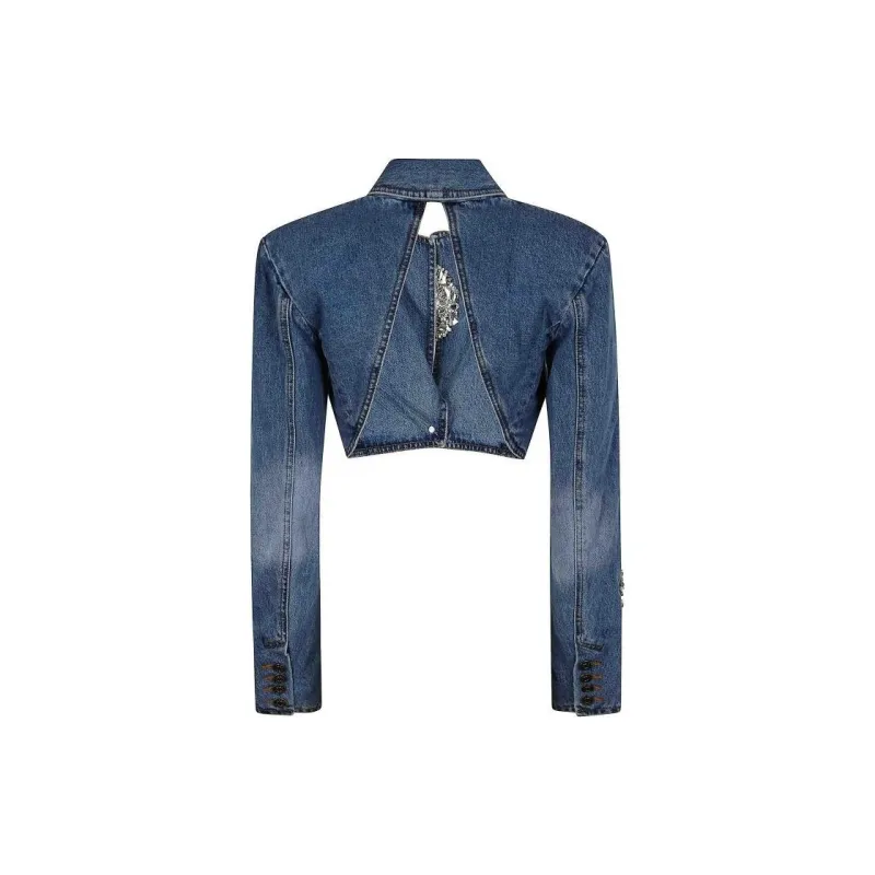 AREA Open-back Cropped Denim Jacket-1