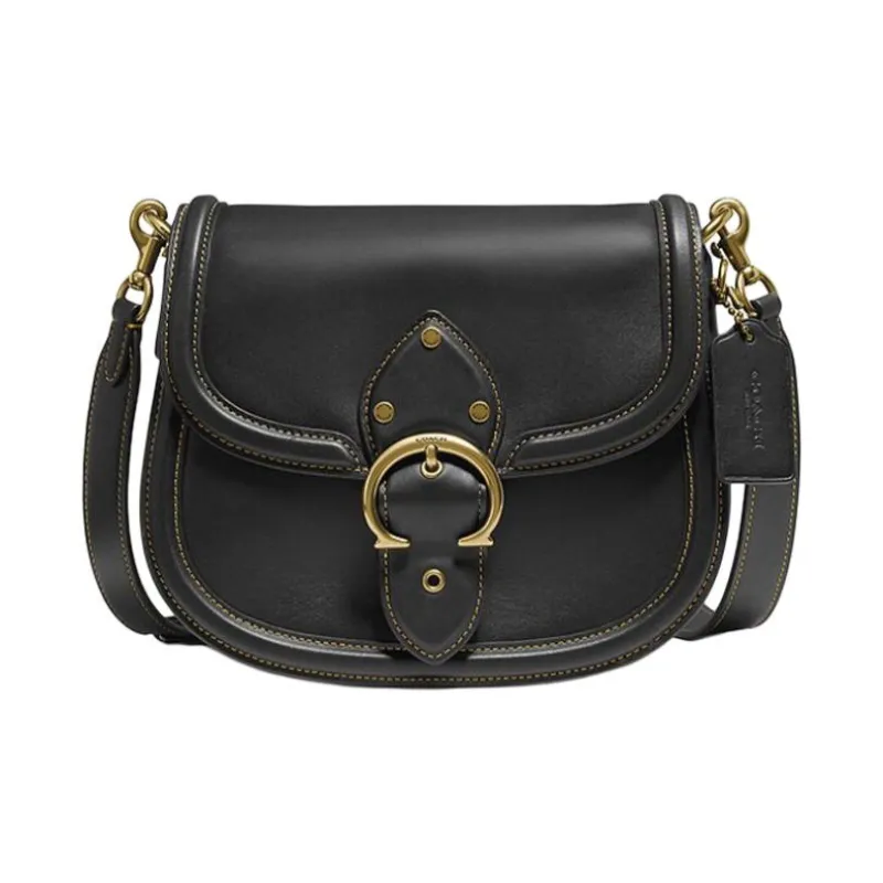 COACH Leather Saddle Bag Shoulder Bag Crossbody Bag Medium Size Women's Black-0