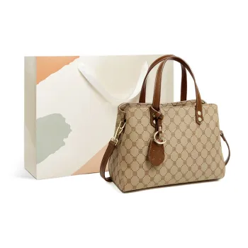 15 MINS PVC Synthetic Leather Mommy Bag Shoulder Bag Handbag Large Size Women's Coffee