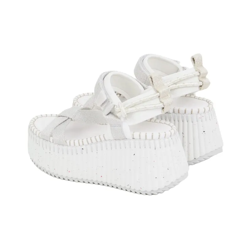 Chloe Nama Strap Sandals 8cm Women's White Gray-4