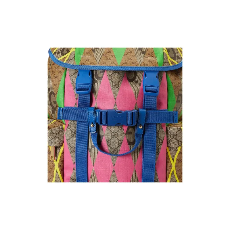 GUCCI Canvas Backpack Men's Ebony & Multicolor-7