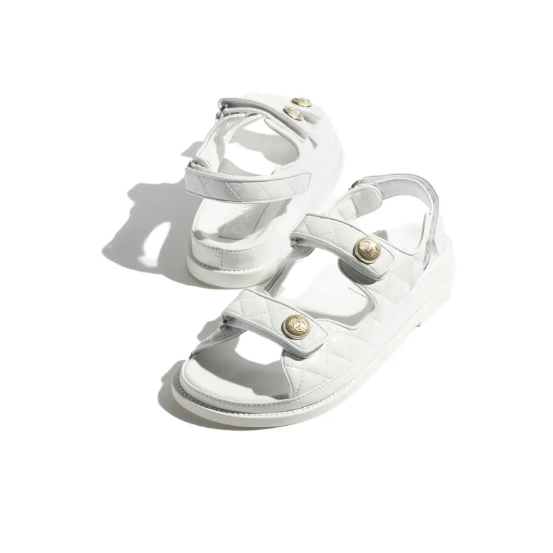 CHANEL Quilted Sandal White Laminated Lambskin Women's-3