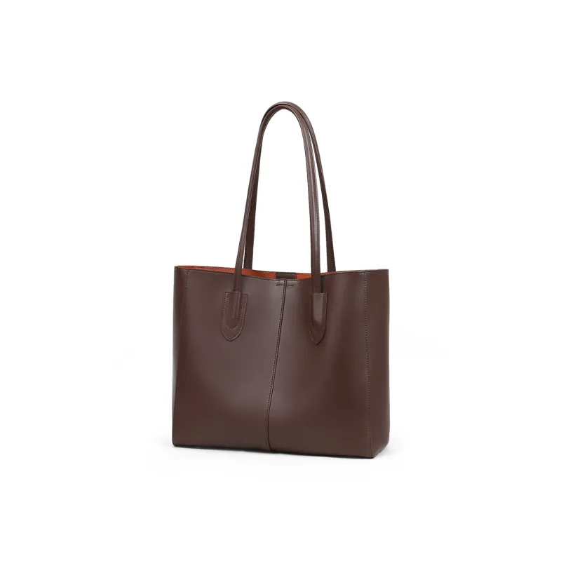 COMELY Cow Leather Commute Bag Large Bag Tote Bag Shoulder Bag Women's Caramel/Coffee-4