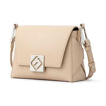 FION Cow Leather & Metal Stackable Small Square Bag, Crossbody Bag, Shoulder Bag Trumpets Women's Light Beige Camel-4