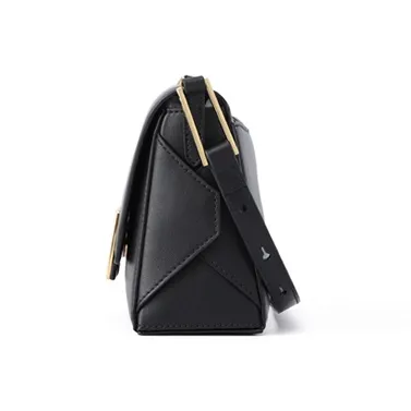 FION Cow Leather Stackable Small Square Bag, Crossbody Bag, Shoulder Bag Women's Classic Black-1