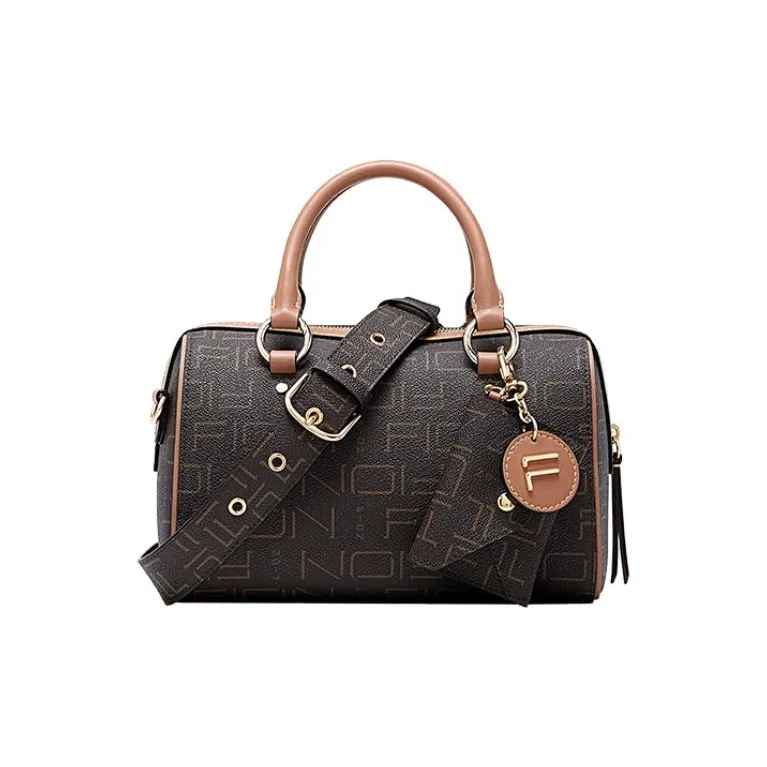 FION PVC Boston Bag Shoulder Bag Crossbody Bag Handbag Small Size Women's Coffee & Camel/Grey & Beige/Brown & Pink-2