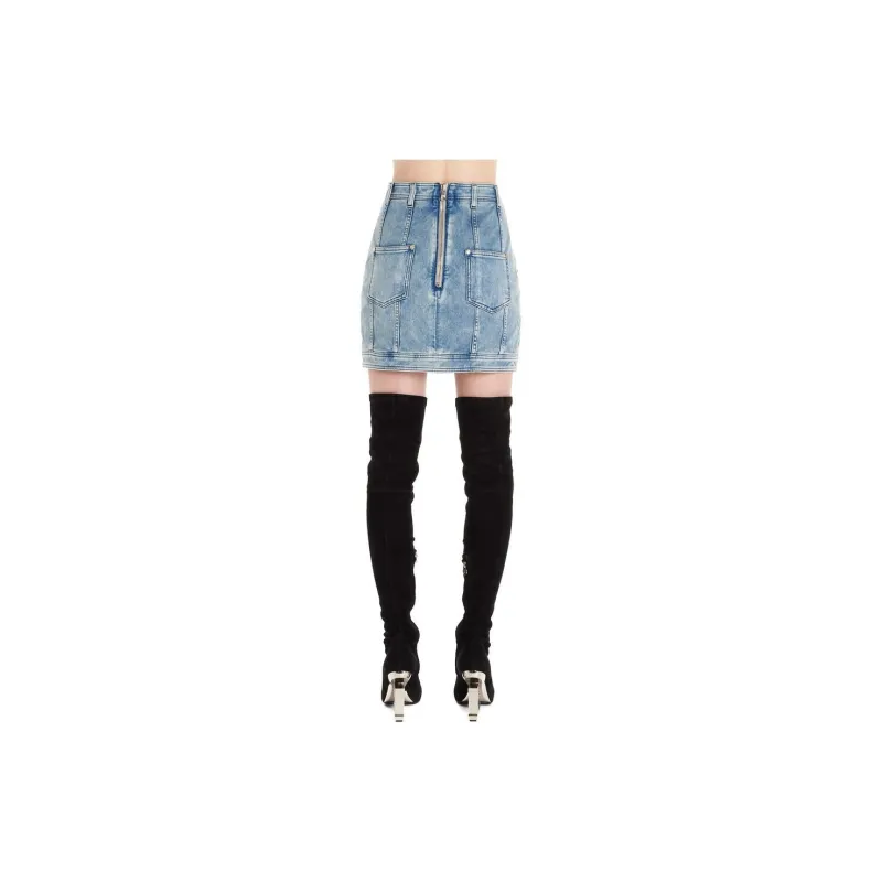 BALMAIN Denim Short Skirts Women's Blue-1