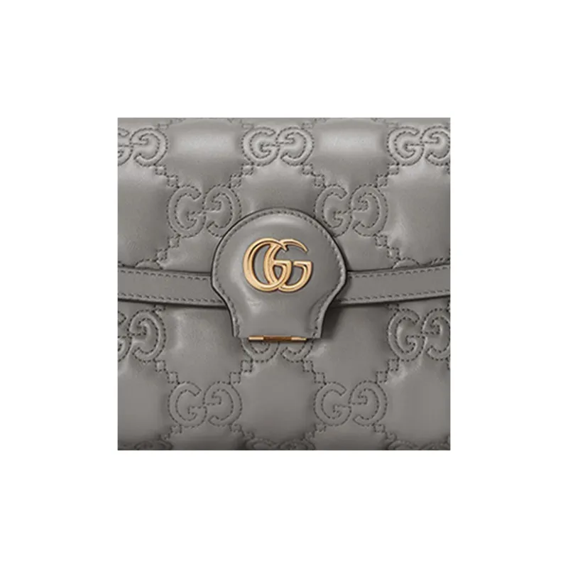 GUCCI GG Matelassé Leather WOC Baguette Bag Shoulder Bag Crossbody Bag Women's Gray-7