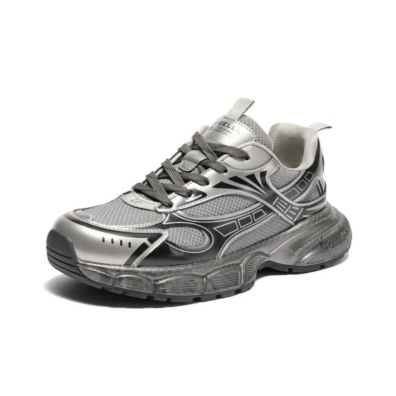 BELLE Abrasion-Resistant Slip-Resistant Low-Top Chunky Sneakers Men's Gray Black White-1