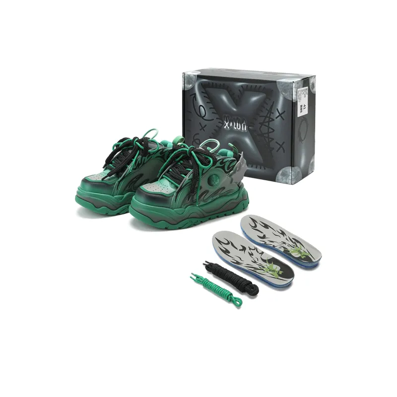 X·LUN Snowy Foot Collection Cushioning Height Increasing Slip Resistant Low Top Skateboard Shoes Unisex Green-5