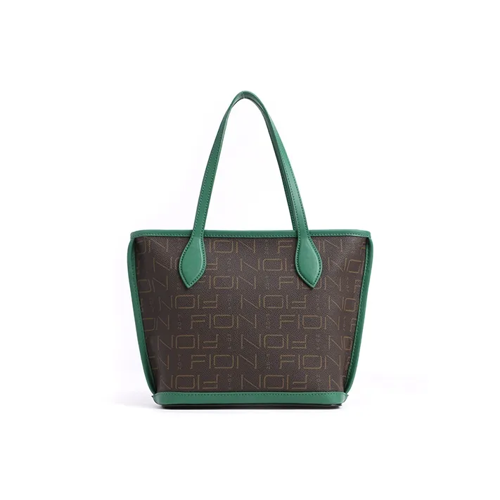 FION PVC Handbag Shoulder Bag Crossbody Bag Medium Size Women's Brown & Green-3