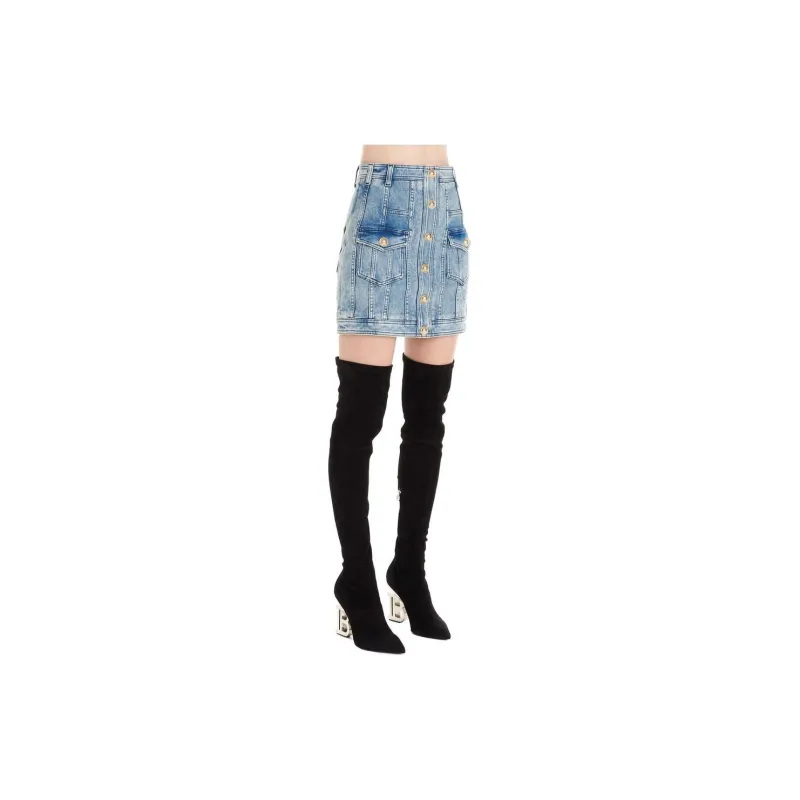 BALMAIN Denim Short Skirts Women's Blue-2