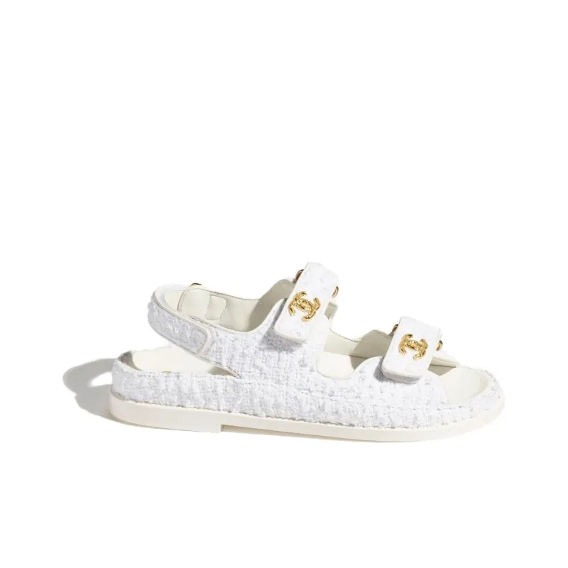 CHANEL Quilted Sandal White Laminated Lambskin Women's-1