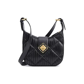 FION With Cow Leather And Sheepskin Crossbody Bag, Shoulder Bag Small Size Women's Black