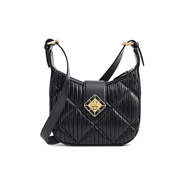 FION With Cow Leather And Sheepskin Crossbody Bag, Shoulder Bag Small Size Women's Black-0