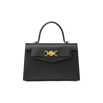 VERSACE Medusa '95 Cow Leather Shoulder Bag Crossbody Bag Handbag Medium Size Women's Black & Gold