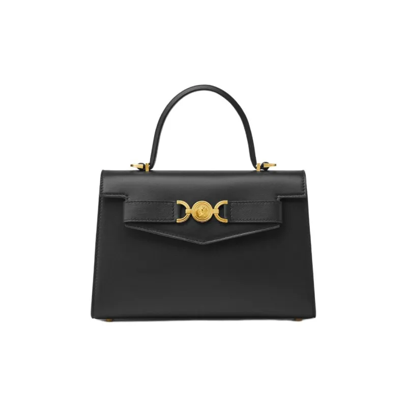 VERSACE Medusa '95 Cow Leather Shoulder Bag Crossbody Bag Handbag Medium Size Women's Black & Gold-0