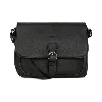H HEXAGONA PARIS Cow Leather Shoulder Bag, Crossbody Bag Women's Black