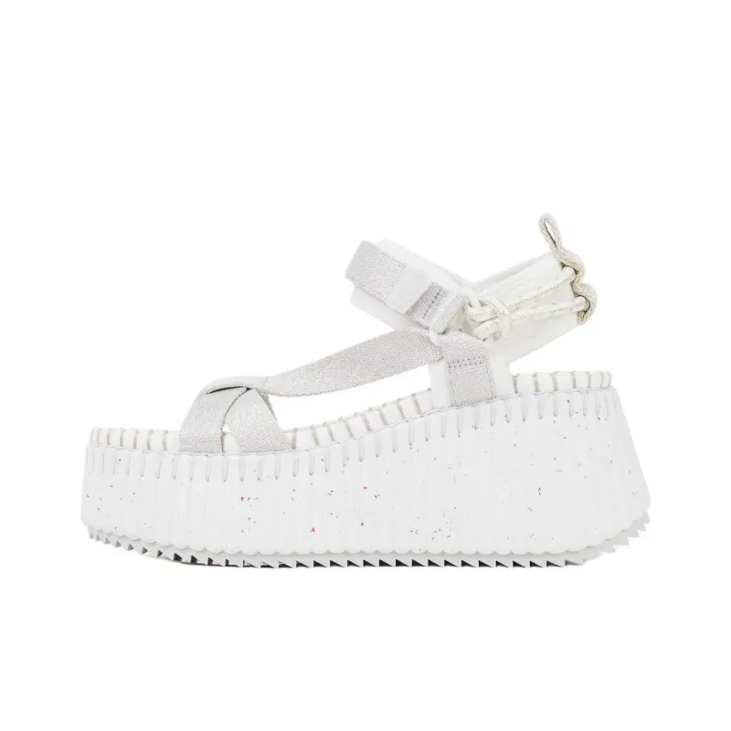 Chloe Nama Strap Sandals 8cm Women's White Gray-0
