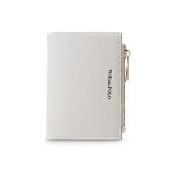 WilliamPOLO Top Grain Cow Leather Zip Closure Coin Purse For Driving License Wallet Regular Women's Black/White