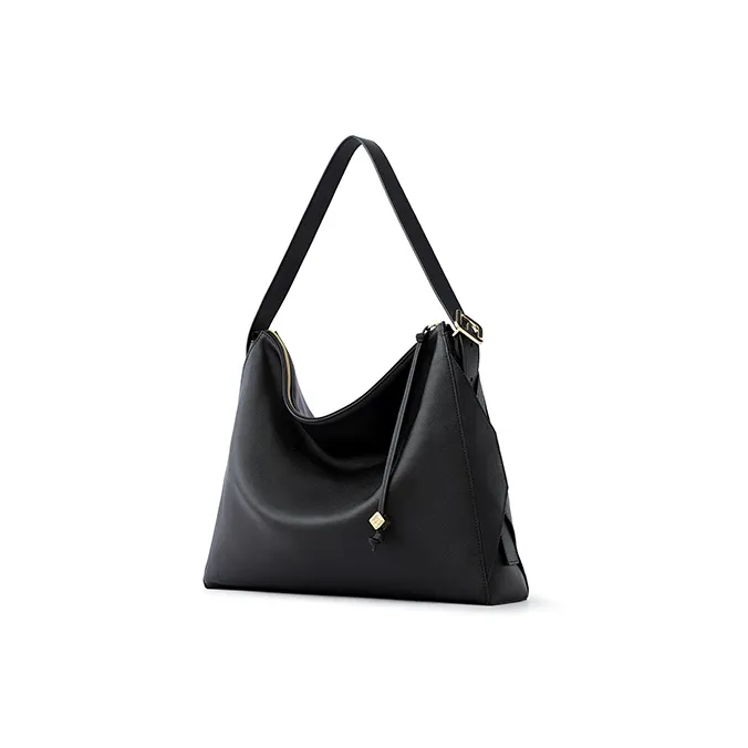 FION Cow Leather Tote Bag, Shopping Bag, Handbag, Shoulder Bag, Crossbody Bag Tubas Women's Night Black-1