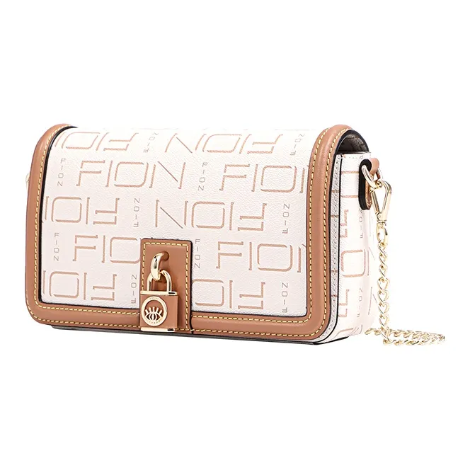 FION PVC Small Square Bag Shoulder Bag Crossbody Bag Small Size Women's Ecru & Camel-1
